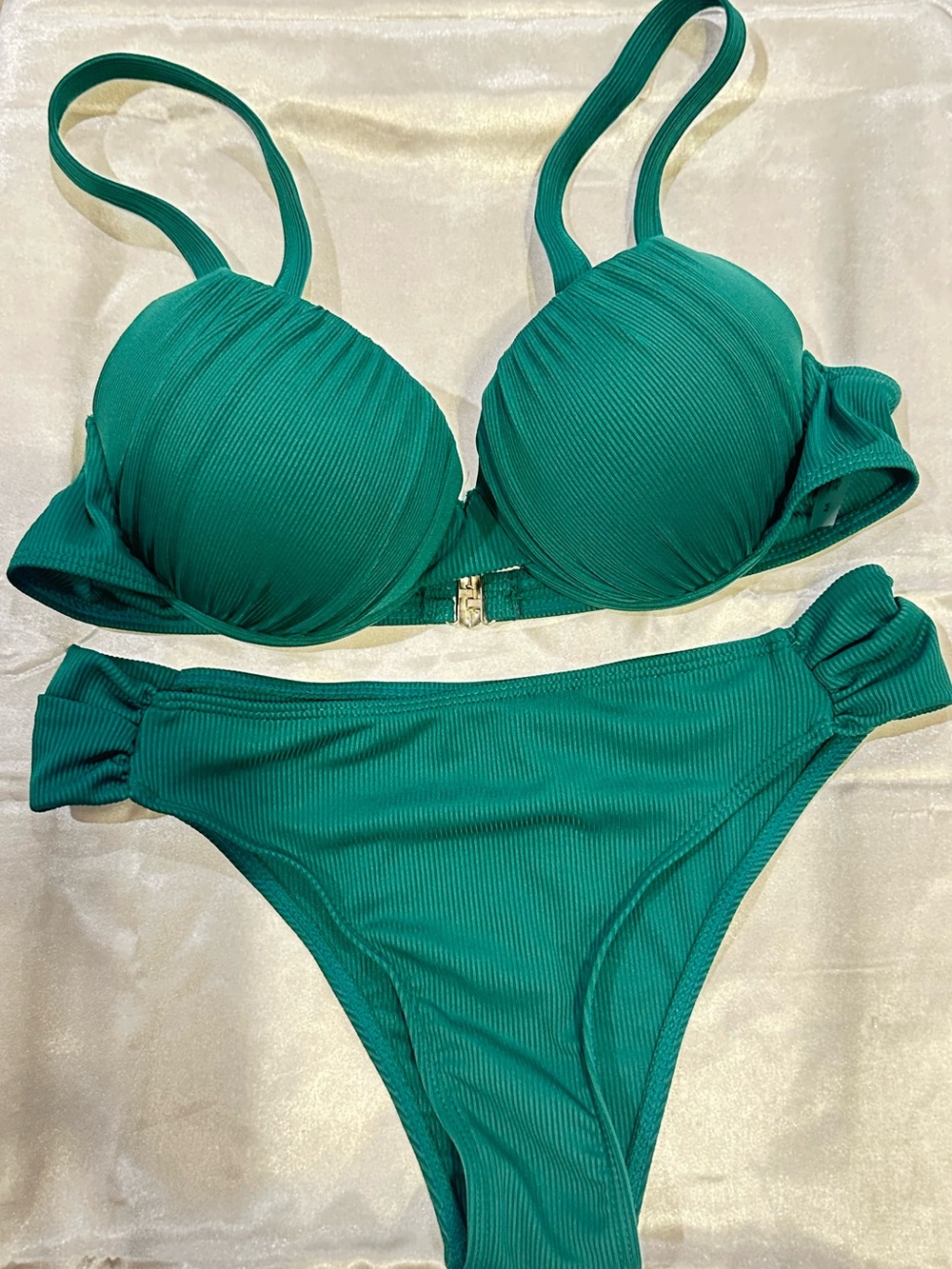 SHEIN Emerald Green Ribbed Push-Up Bikini Set